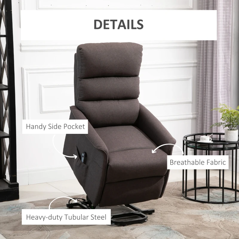 HOMCOM Lift Chair for Elderly, Power Chair Recliner with Remote Control, Side Pockets for Living Room, Brown