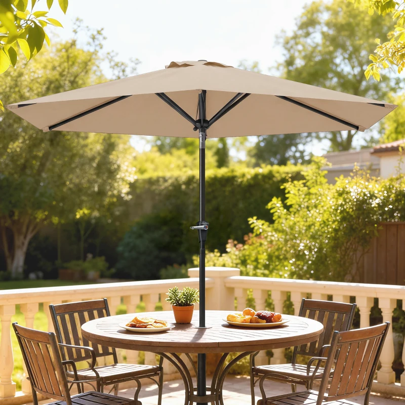Outsunny Patio Sun Umbrella, Outdoor Parasol with 6 Ribs, Khaki