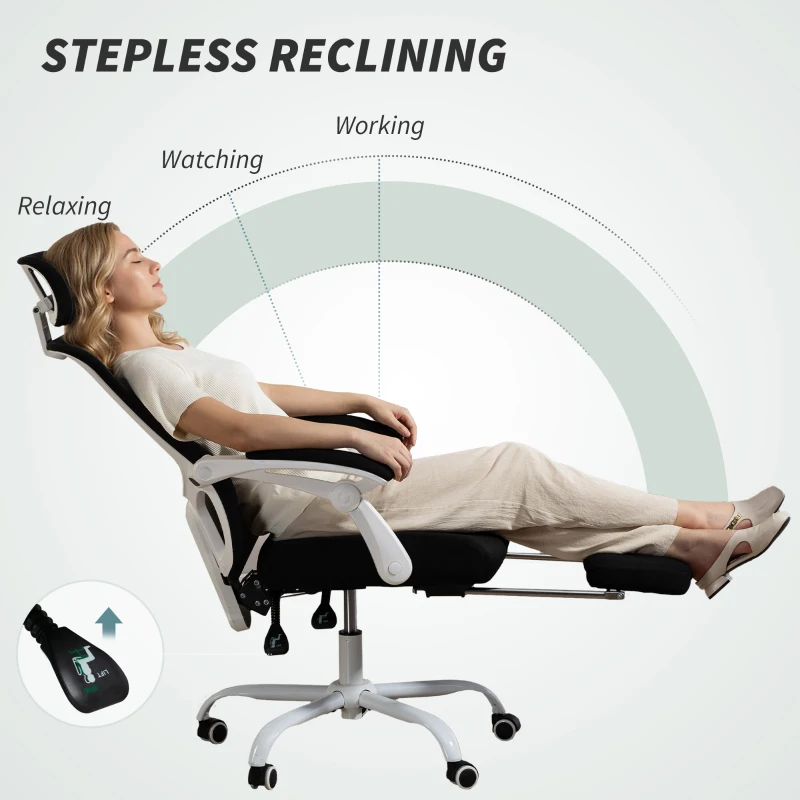 HOMCOM Ergonomic Office Chair, Mesh Reclining Desk Chair with Adjustable Lumbar Support, Headrest, Black