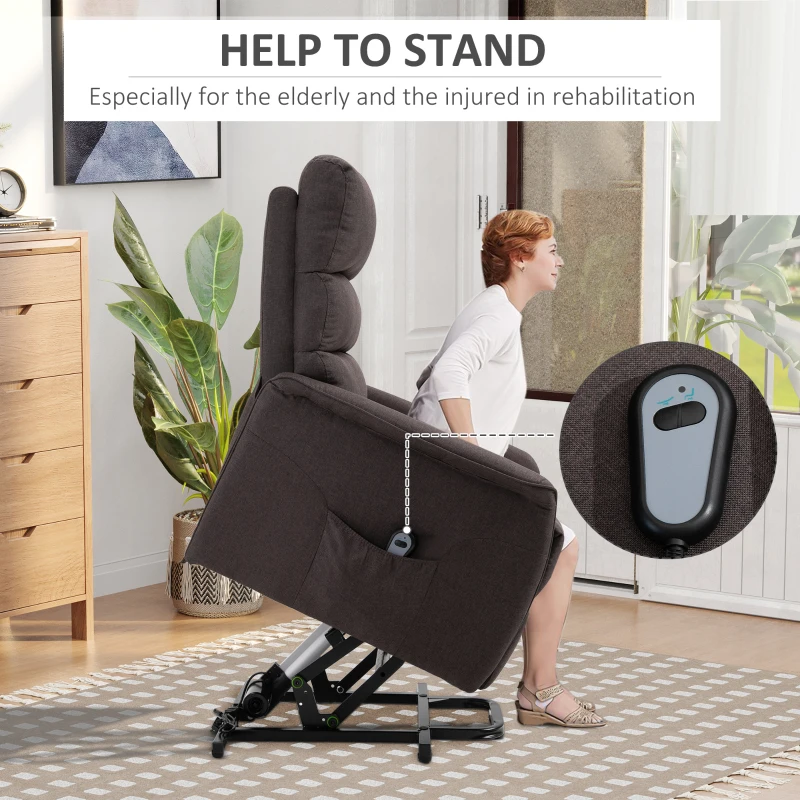 HOMCOM Lift Chair for Elderly, Power Chair Recliner with Remote Control, Side Pockets for Living Room, Brown