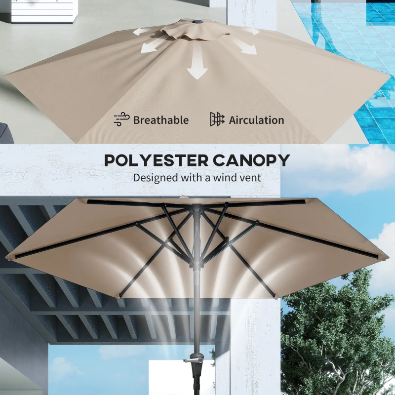 Outsunny Patio Sun Umbrella, Outdoor Parasol with 6 Ribs, Khaki
