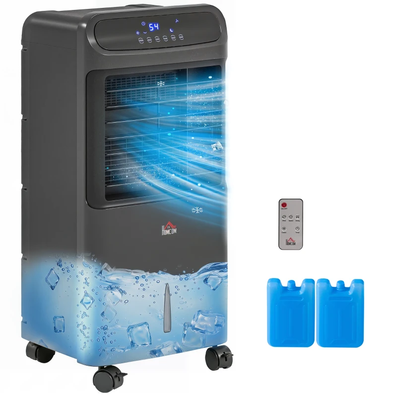 HOMCOM 3-In-1 Ice Cooling Fan, Mobile Evaporative Air Cooler with Remote, Timer, Oscillating for Home Office, Bedroom, Black