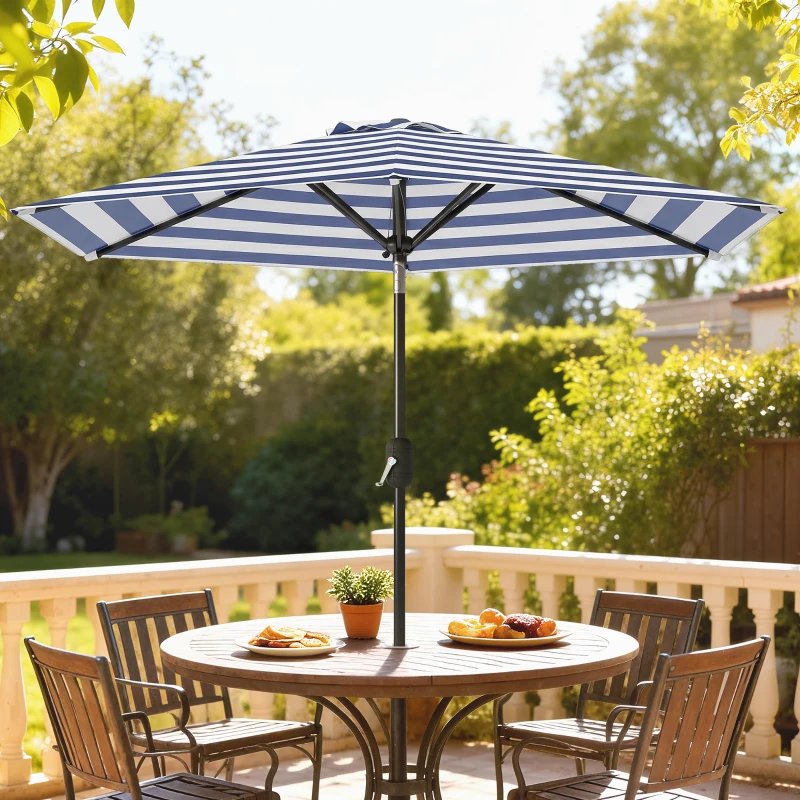 Outsunny Patio Sun Umbrella, Outdoor Parasol with 6 Ribs, Blue Stripes