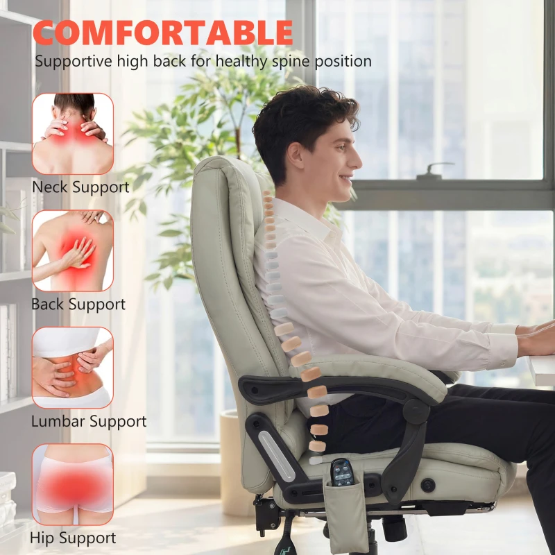 Vinsetto 6 Point Vibrating Massage Office Chair with Heat, Microfiber Massage Desk Chair with Reclining Backrest, Beige