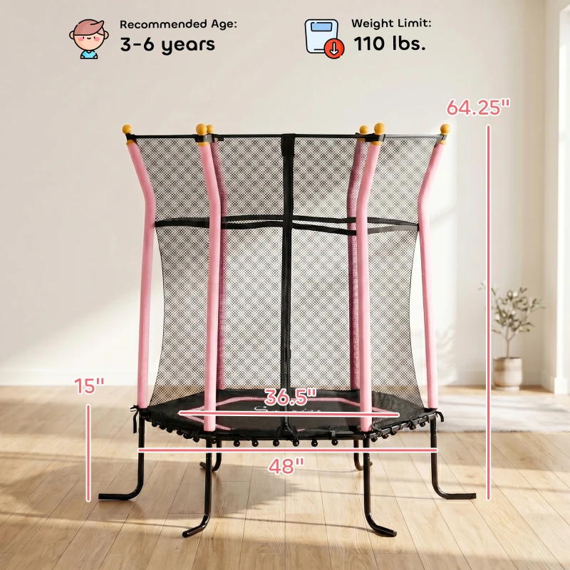 Soozier Trampoline for Kids with Net for Indoor Use, Pink