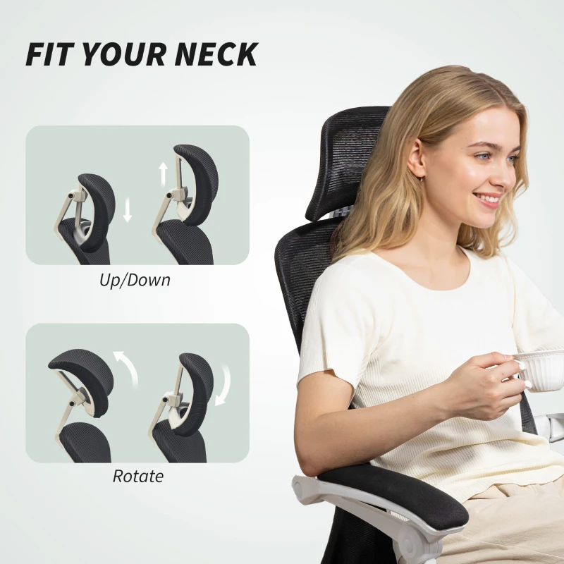 HOMCOM Ergonomic Office Chair, Mesh Reclining Desk Chair with Adjustable Lumbar Support, Headrest, Black