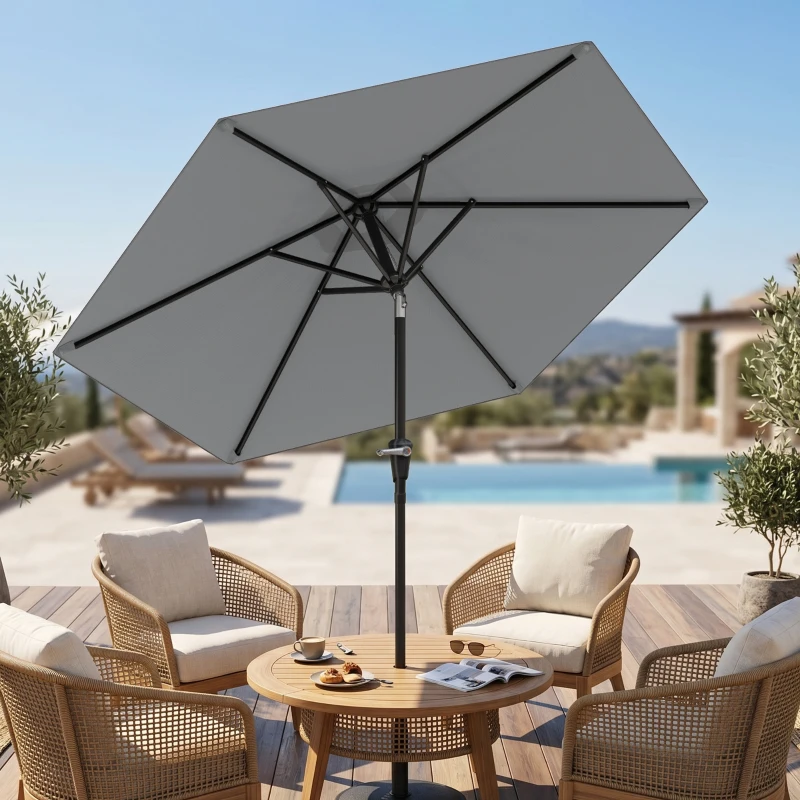 Outsunny Patio Sun Umbrella, Outdoor Parasol with 6 Ribs, Light Grey