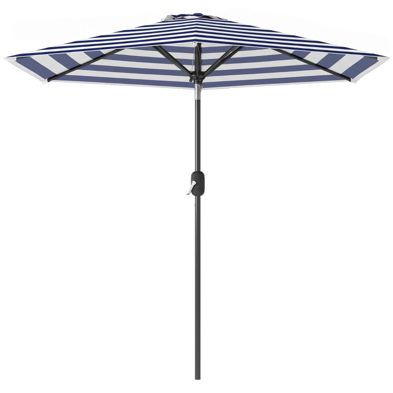 Outsunny Patio Sun Umbrella, Outdoor Parasol with 6 Ribs, Blue Stripes