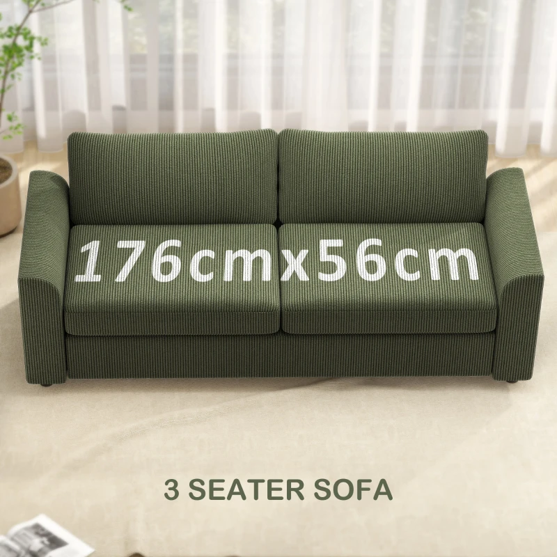 HOMCOM 3 Seater Sofa, 83.5" Modern Upholstered Couch with Pocket Spring and 2 Scatter Cushions for Living Room, Green