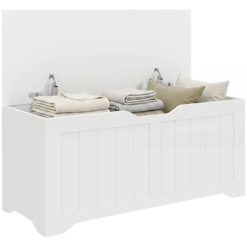 HOMCOM Storage Bench with Lift Top Storage Chest with Safety Hinges for Entryway, Living Room, White