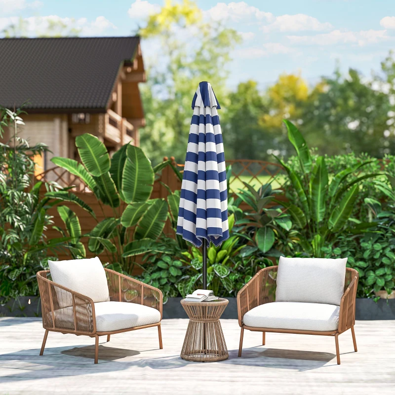 Outsunny Patio Sun Umbrella, Outdoor Parasol with 6 Ribs, Blue Stripes