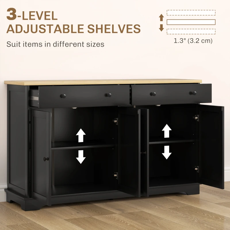 HOMCOM Modern Sideboard, Buffet Cabinet with Storage Drawers, Adjustable Shelves for Living Room, Dining Room, Entryway, Black