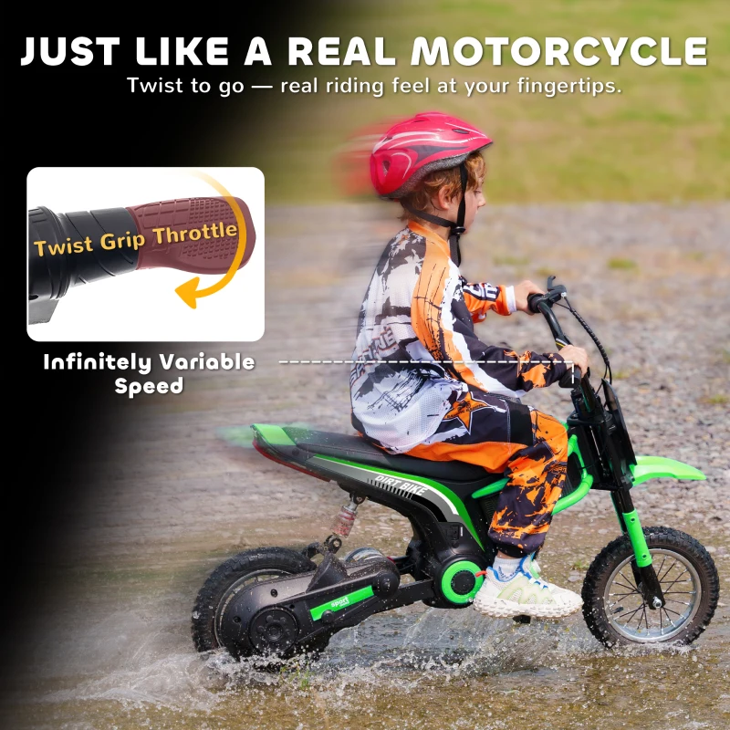 Aosom 24V 350W Electric Dirt Bike Up to 15 MPH w/ Twist Grip Throttle, Green
