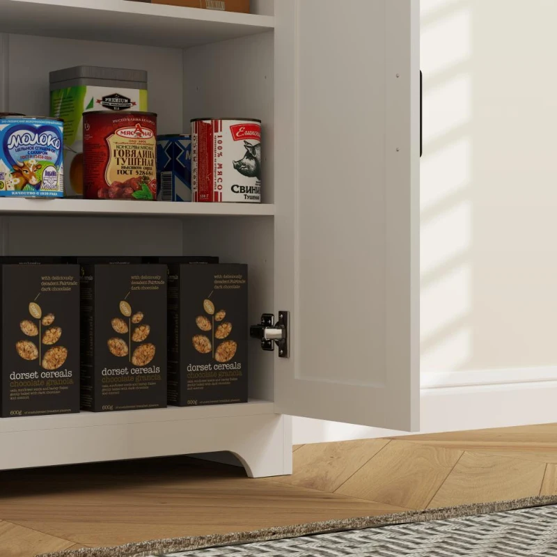 HOMCOM 67" Tall Kitchen Pantry, Freestanding Kitchen Storage Cabinet with 4 Rattan Doors and Adjustable Shelves, White