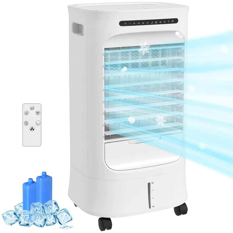 HOMCOM Mobile Air Cooler with Ice Packs, Ice Cooling Fan Water Humidifier Unit with Remote, Timer, Oscillating