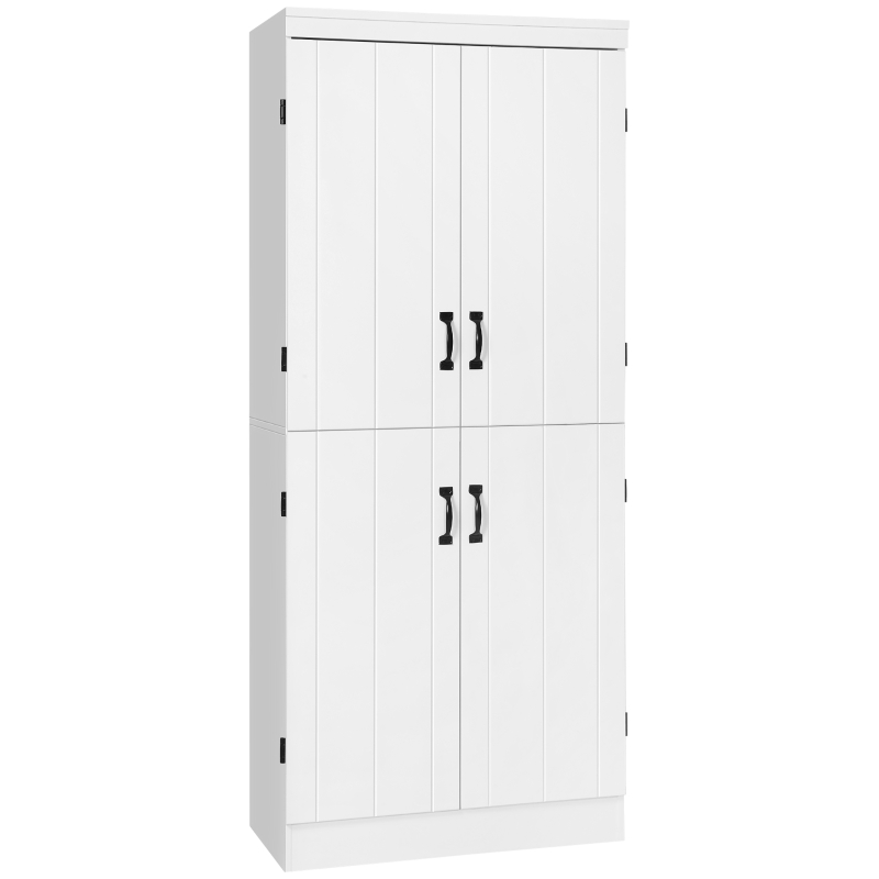HOMCOM 70" 4-Door Storage Cabinet, Freestanding Pantry Cabinet with Adjustable Shelves for Living Room, White