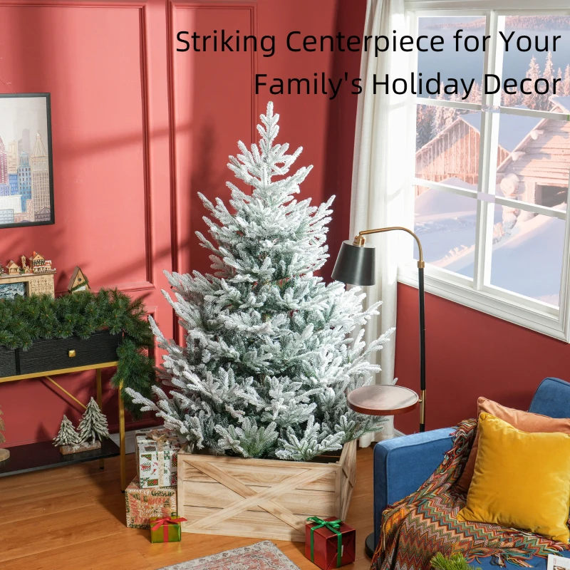 HOMCOM 6 FT Artificial Christmas Tree, Flocked Hinged Xmas Tree with 795 Tips, Steel Base, Auto Open, Green