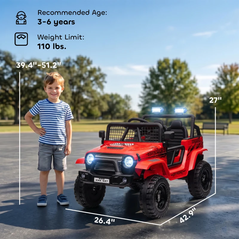Qaba 12V Ride on Car, Ride on Truck w/ Remote, 4 Suspension Wheels, 3 MPH Max Speed, Music, Horn & Lights, Red(m-3)