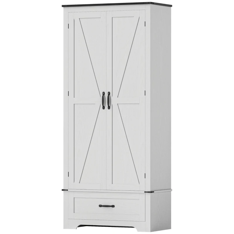 HOMCOM 72" Farmhouse Pantry Cabinet with Adjustable Shelves, Kitchen Pantry Cabinet with Drawer, White Wood Grain