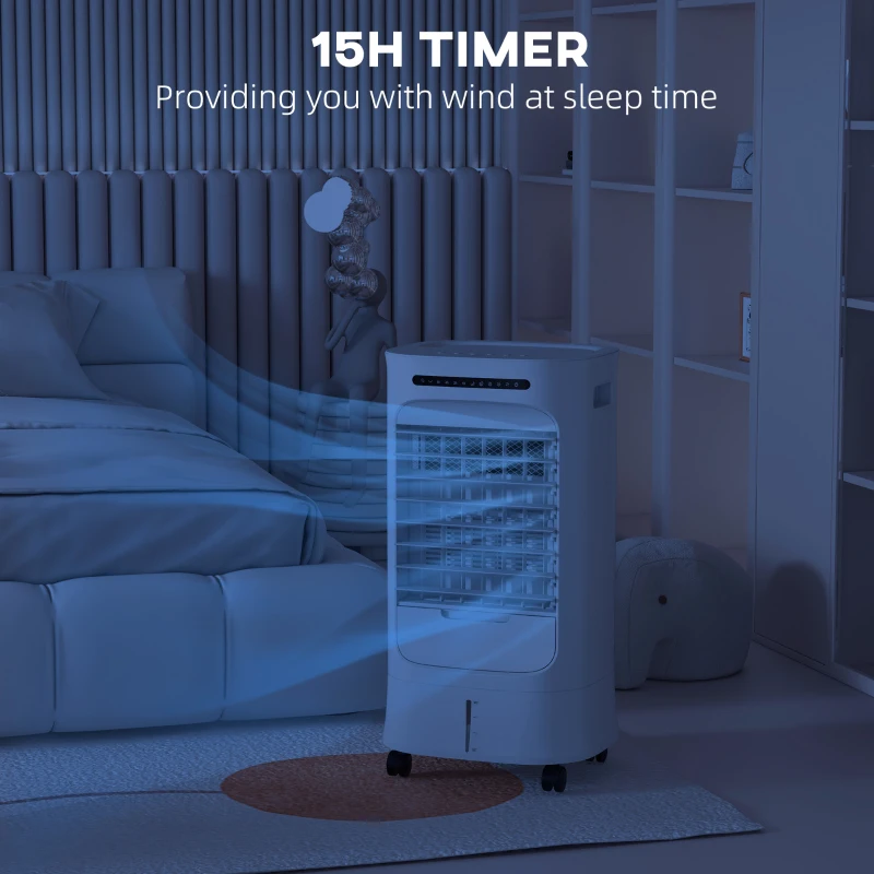 HOMCOM Mobile Air Cooler with Ice Packs, Ice Cooling Fan Water Humidifier Unit with Remote, Timer, Oscillating