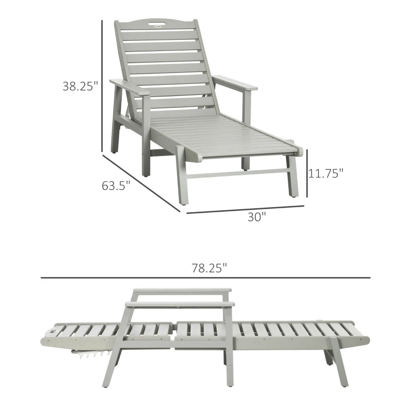 Outsunny Outdoor Chaise Lounge Chair, Heavy-Duty Plastic HDPE Pool Furniture with 5 Positions Reclining Backrest & Aluminum Frame for Beach, Tanning, Poolside, Patio, Light Gray