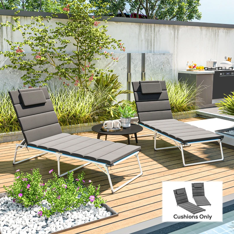 Outsunny Foldable Chaise Lounge Cushion Set of 2, Outdoor Lounge Chair Cushion Set, UPF50+ 230gsm Olefin, 80" x 26" Dark Gray