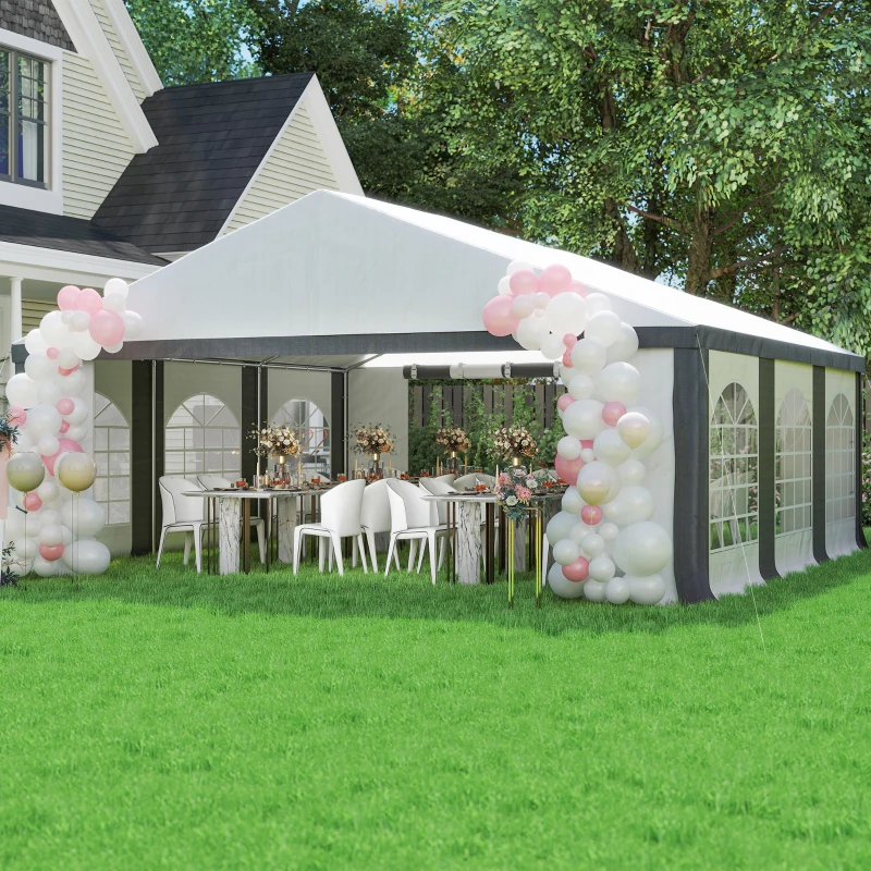Outsunny 20' x 20' Heavy-duty Large Wedding Tent, Outdoor Carport Garage Party Tent, Patio Gazebo Canopy with Sidewall, Gray