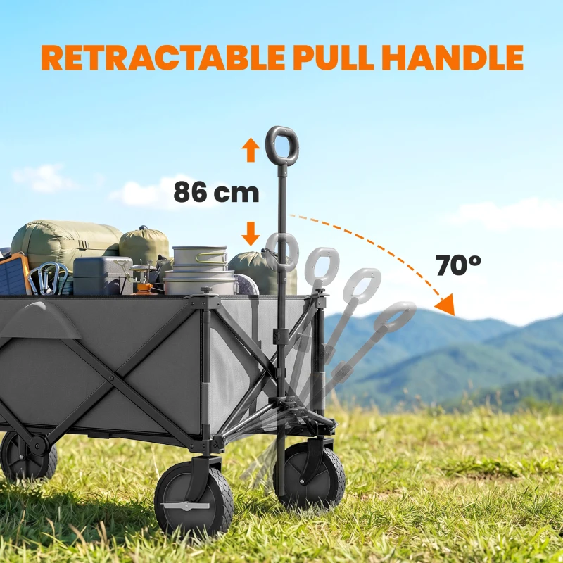 Outsunny Folding Garden Wagon, Collapsible Wagon, Cart with Wheels, Steel Frame and Oxford Fabric, Dark Grey