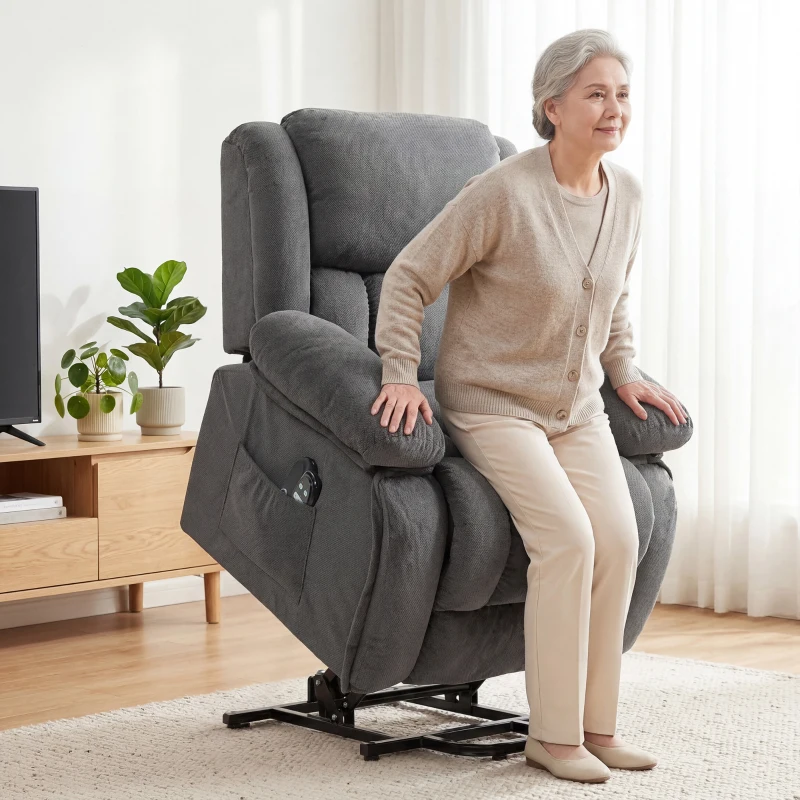 HOMCOM Overstuffed Power Lift Recliner Chair with Vibration Massage and Heat, Side Pockets, Pocket Spring, for Adults, Gray