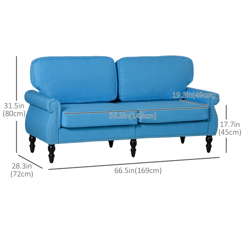 HOMCOM Stylish Midback Double Sofa with Sponge Padding, 2 Seater Sofa Couch, with Rubber Wood Leg, Light Blue
