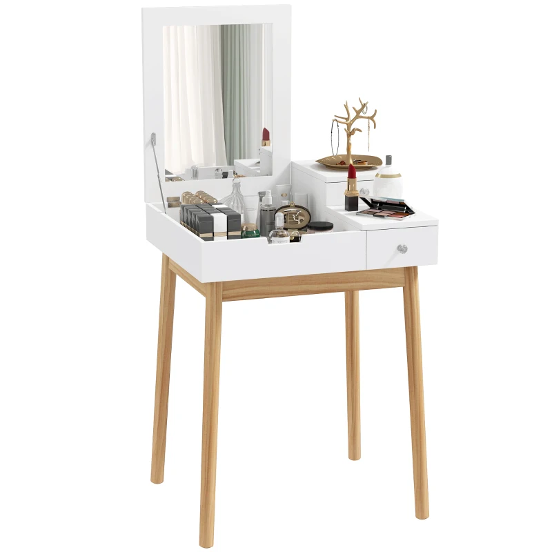 HOMCOM Makeup Vanity Table with Flip-up Mirror, Modern Dressing Table with 2 Drawers for Bedroom, White
