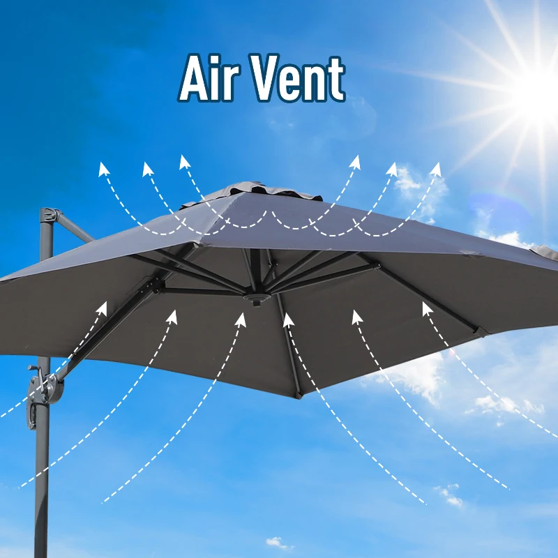 Outsunny 8ft x 8ft Square Offset 360 Cantilever Market Patio Umbrella with Cross Base Gray