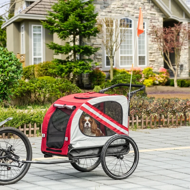 Aosom 2-in-1 Pet Bike Trailer for Small Medium Dogs, Road-Visibility Dog Stroller Bicycle Carrier, Weather-Strong Bike Wagon Trailer Sidecar Attachment, Red