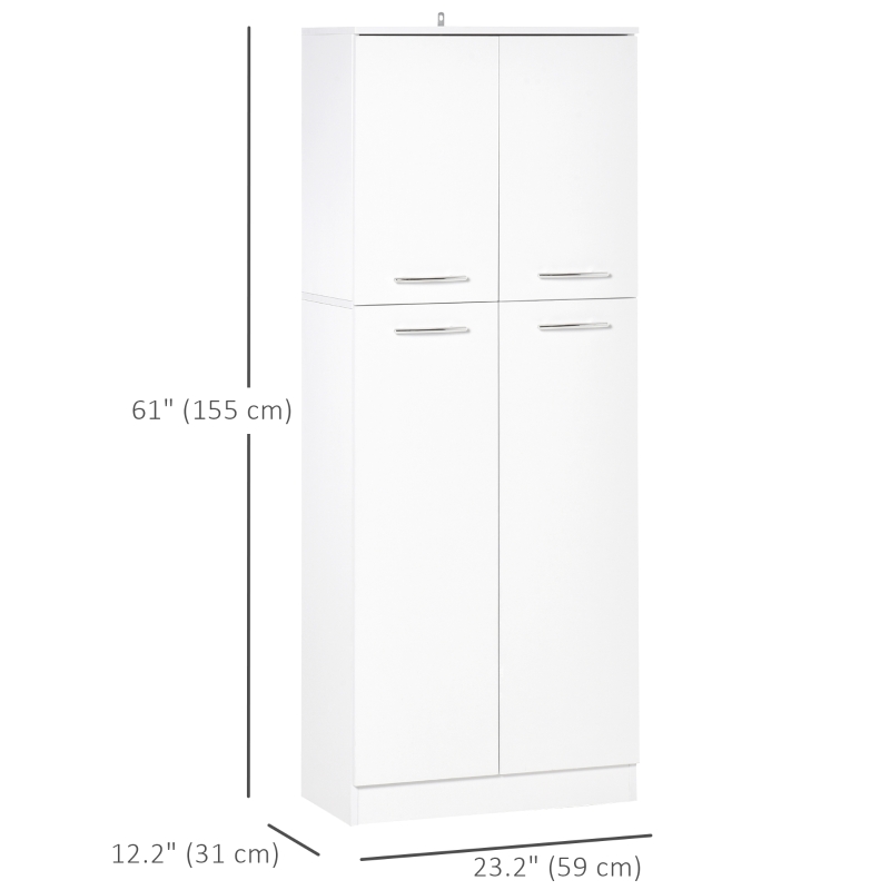 HOMCOM 61" Pantry Cabinet, Kitchen Pantry Storage Cabinet with 2 Doors and Adjustable Shelves, Freestanding Storage Cabinet