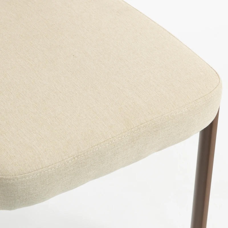 HOMCOM Upholstered Linen Fabric Kitchen Chairs, Modern Dining Chairs Set of 2 with Metal Legs, Beige
