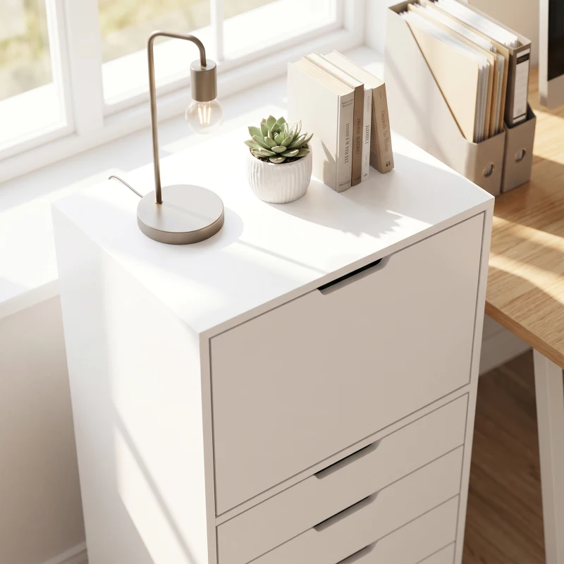 HOMCOM File Cabinet on Wheels Mobile Printer Stand with 5 Drawers for Home Office White