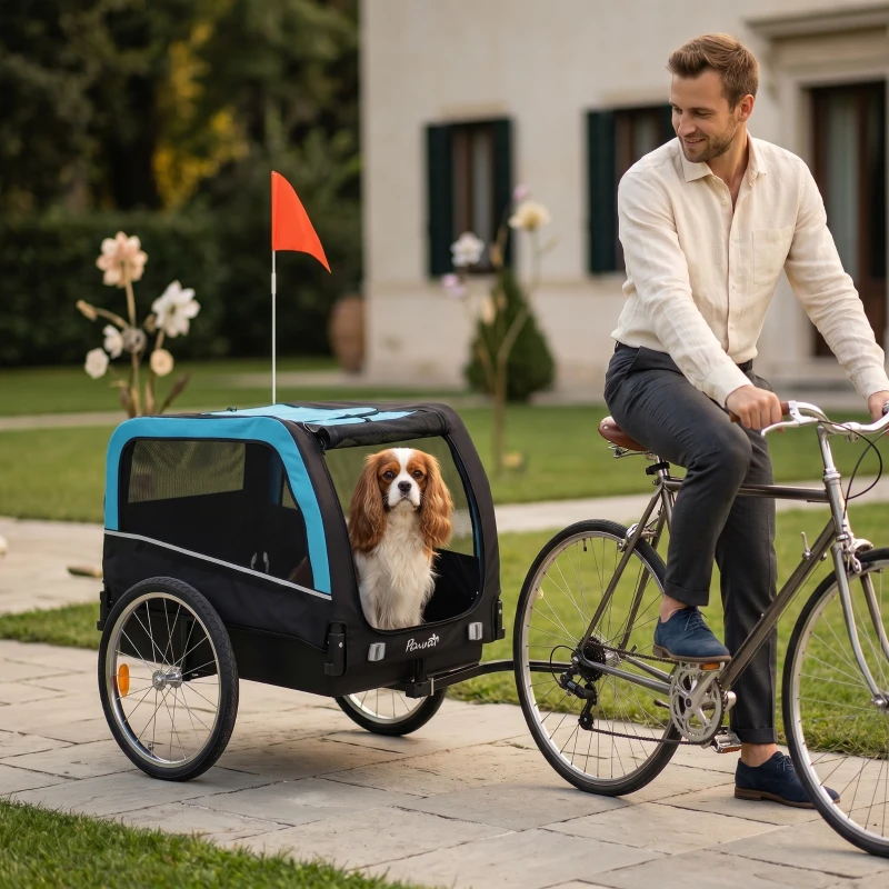 PawHut Dog Bike Trailer, Pet Cart Bicycle Carrier with 20" Air Tires, Quick-Release Wheels, Reflectors, Flag