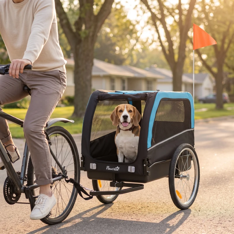 PawHut Dog Bike Trailer, Pet Cart Bicycle Carrier with 20" Air Tires, Quick-Release Wheels, Reflectors, Flag