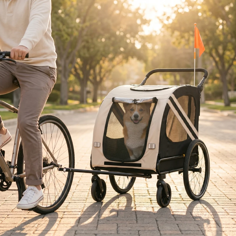 Aosom 2-in-1 Pet Bike Trailer for Small Medium Dogs, Road-Visibility Dog Stroller Bicycle Carrier, Weather-Strong Bike Wagon Trailer Sidecar Attachment, Gray