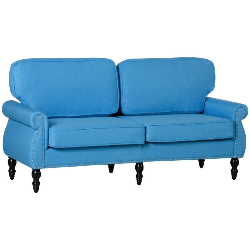 HOMCOM Stylish Midback Double Sofa with Sponge Padding, 2 Seater Sofa Couch, with Rubber Wood Leg, Light Blue