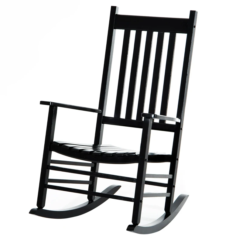 Outsunny Wooden Porch Rocking Chair Outdoor Patio Rocker Garden Single Leisure Reclining Seat Armchair Black