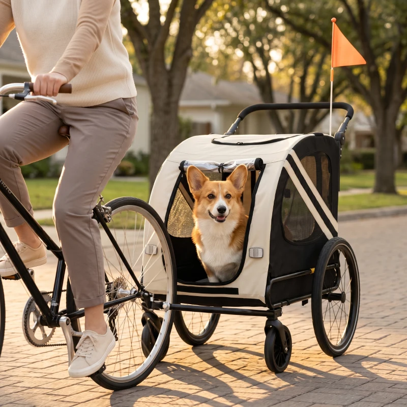 Aosom 2-in-1 Pet Bike Trailer for Small Medium Dogs, Road-Visibility Dog Stroller Bicycle Carrier, Weather-Strong Bike Wagon Trailer Sidecar Attachment, Gray