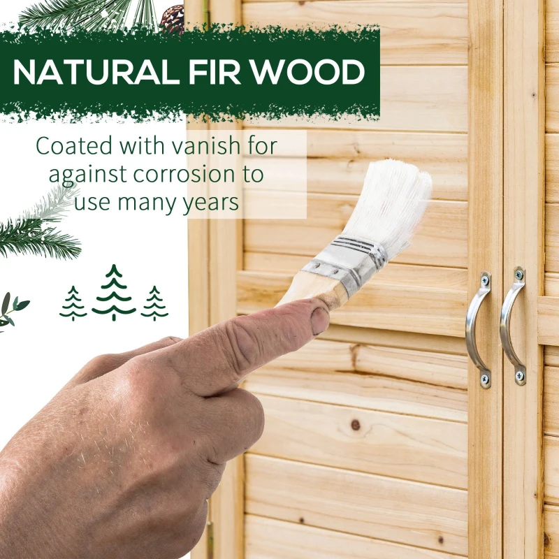Outsunny Wood Garden Shed, Compact Outdoor Storage Cabinet Potting Shed with Inner Shelf and Double Doors for Backyard, Natural