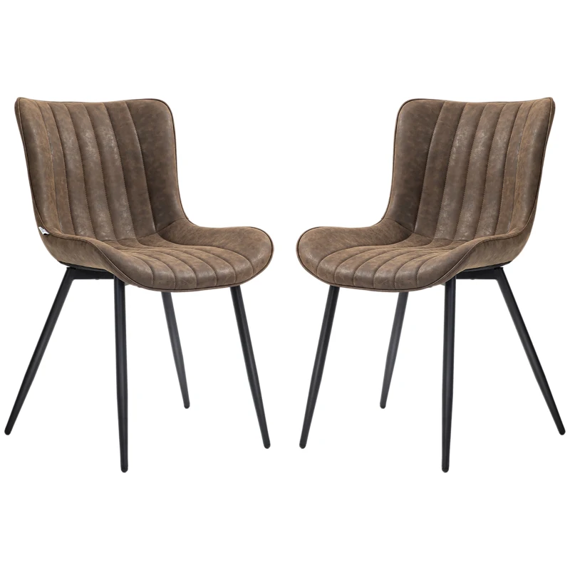HOMCOM Dining Chairs Set of 2, PU Leather Upholstered Kitchen Chairs with Backrest and Steel Legs, Brown
