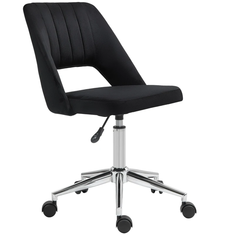 Vinsetto Mid Back Office Chair Velvet Fabric Swivel Scallop Shape Computer Desk Chair, Black