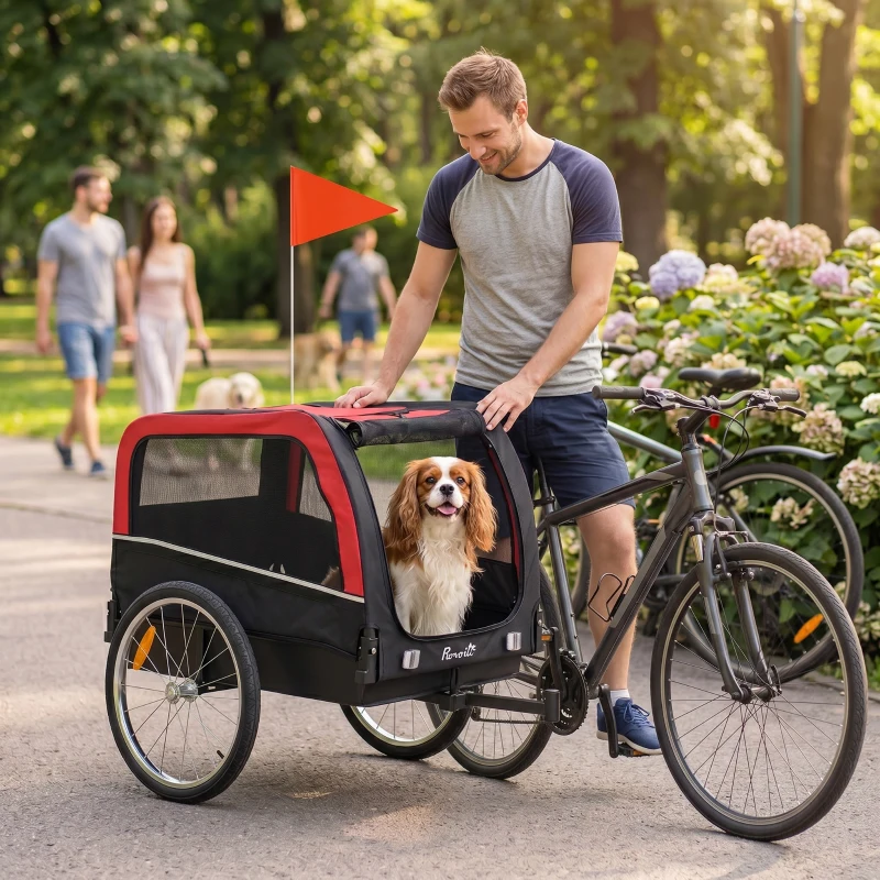 PawHut Dog Bike Trailer, Pet Cart Bicycle Carrier with 20" Air Tires, Quick-Release Wheels, Reflectors, Flag