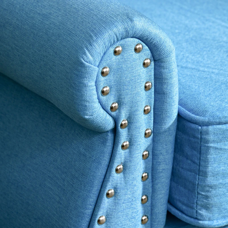HOMCOM Stylish Midback Double Sofa with Sponge Padding, 2 Seater Sofa Couch, with Rubber Wood Leg, Light Blue