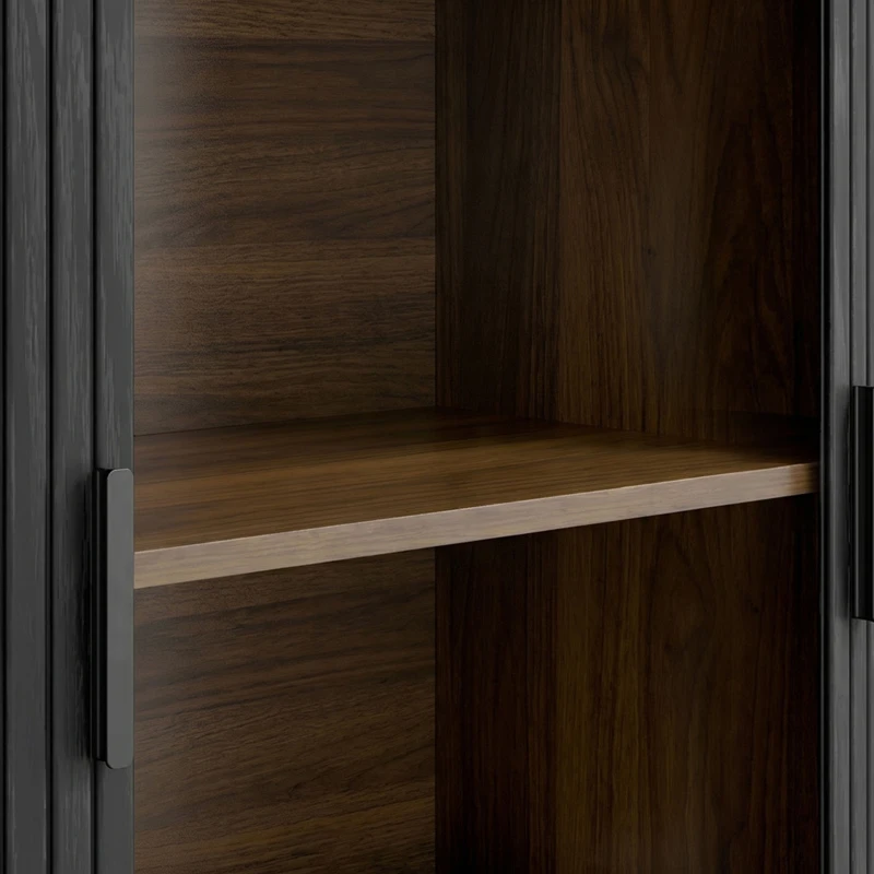 HOMCOM Sideboard Buffet Cabinet with Curved Tambour Doors and Storage, Brown Wood Grain
