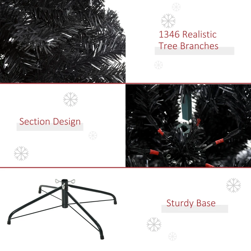 HOMCOM 7ft Artificial Christmas Tree Unlit Douglas Fir with Realistic Branches and 1346 Tips, Black Halloween Style