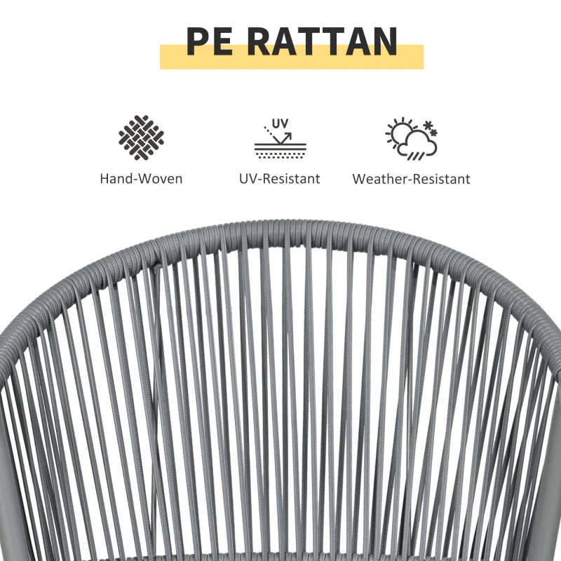 Outsunny 3-Piece Rattan Bistro Set, Garden Seating Group with 2 Armchairs and Coffee Table, Balcony Furniture Set, Grey